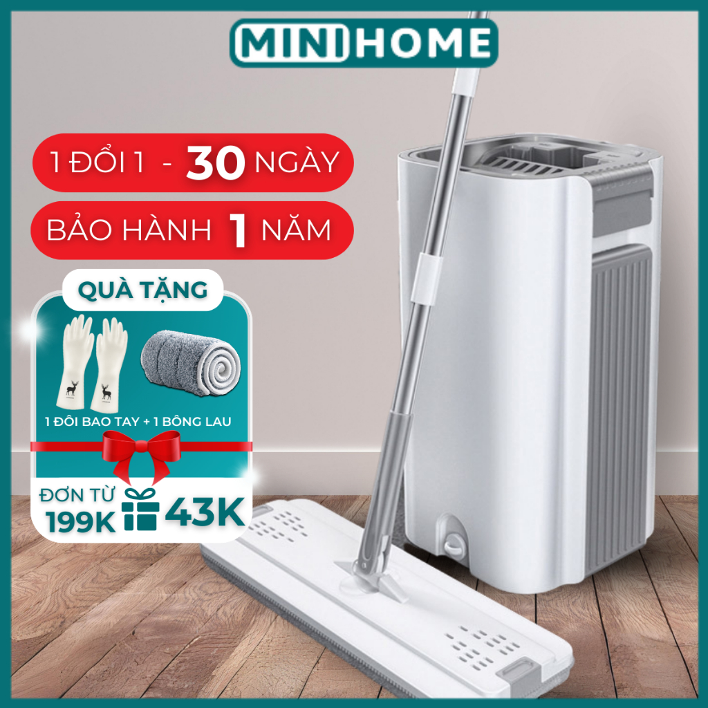 Cây lau nhà tự vắt thông minh bộ chổi lau nhà 360 độ đa năng bộ lau nhà 2 ngăn giặt vắt tiện lợi GOSI PLUS