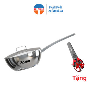 Chảo Karlin Chống Dính Tự Nhiên PS5 size 24cm tặng kéo Karlin - Chảo sâu lòng inox 5 lớp - Thương hiệu Đức