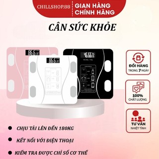 Cân sức khỏe kết nối bluetooth phân tích chỉ số cơ thể, Cân điện tử có sạc usb, Màn hình led  hiển thị