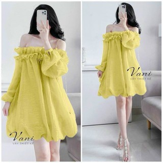 Đầm Babydoll Bẹt Vai ANZIN Dress, Váy Trễ Vai Phối Bèo Dễ Thương Phong Cách Sành Điệu 3 Màu Xinh