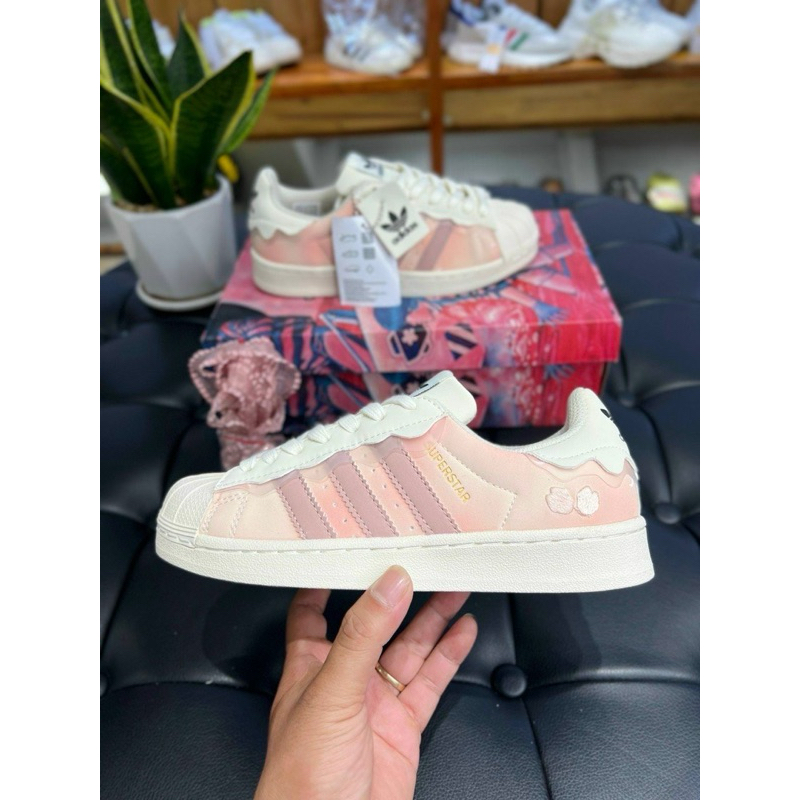 Giày thể thao nữ mẫu mới 2022 Adidas Superstar hồng, adidas sò xanh, das sò trắng 3 sọc dành cho nữ full box bill