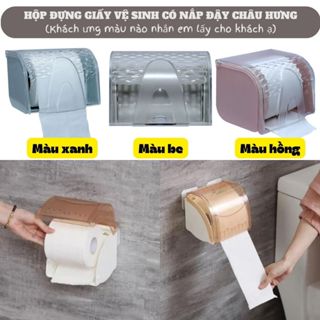 [Tặng 2 móc dán trong] Hộp đựng giấy/ Ống giấy vệ sinh Châu Hưng treo tường nhà tắm có lỗ, nắp đậy chống ướt màu pastel