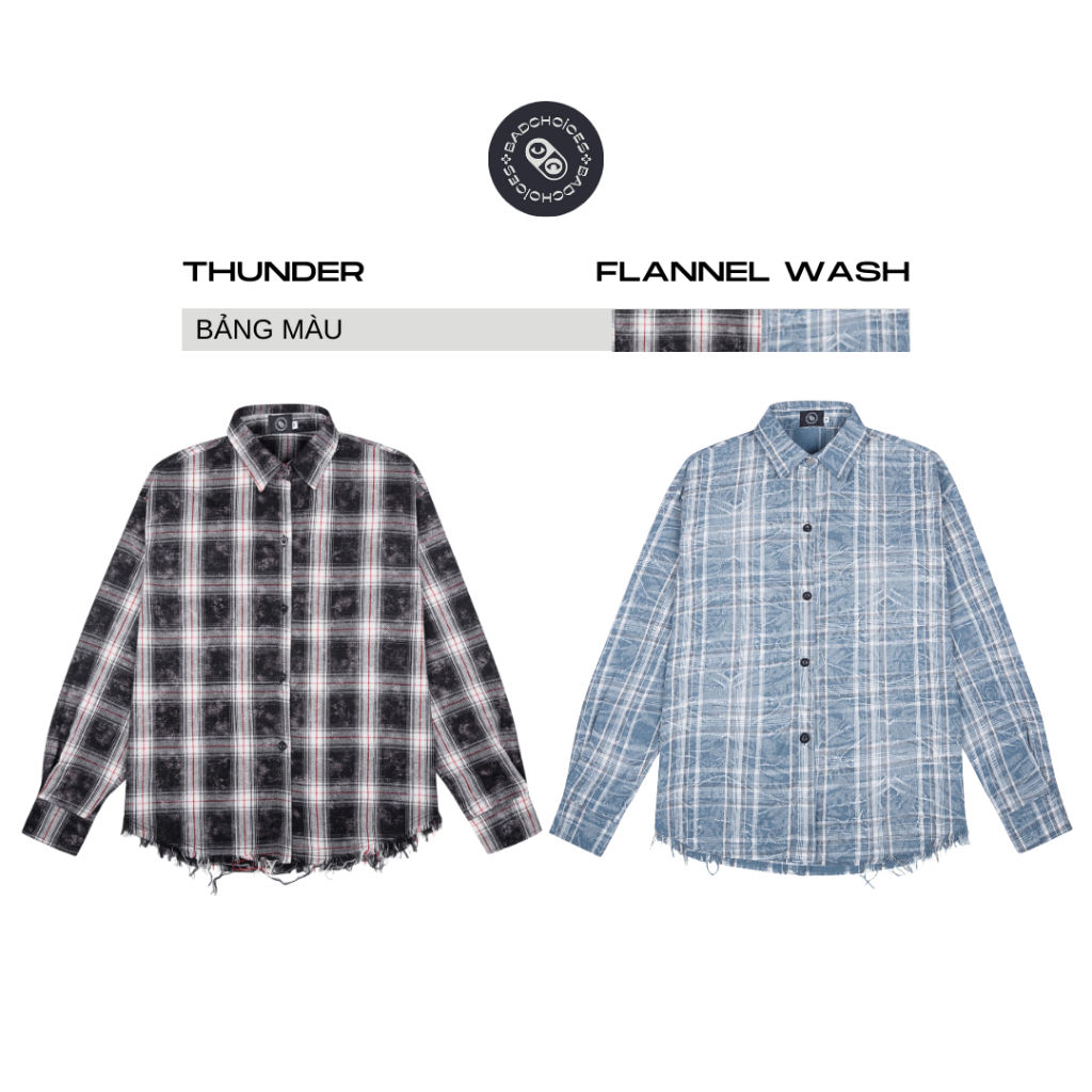 Bad Choices | Áo sơ mi caro flannel THUNDER wash màu MenSwear form Oversize
