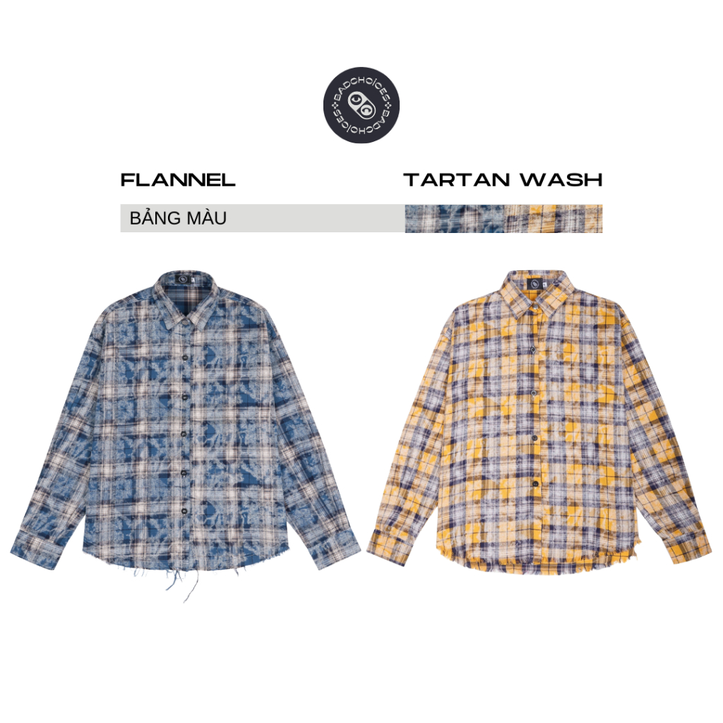 Bad Choices | Áo sơ mi caro flannel TARTAN wash màu MenSwear form Oversize