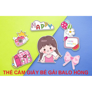 Thẻ cắm giấy bé gái balo hồng trang trí bánh