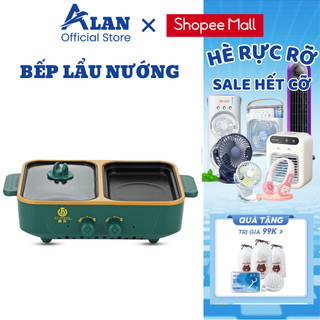 Bếp lẩu nướng 2 ngăn mini METIS Hàn Quốc Nồi lẩu nướng 2in1 chống dính đa năng 2 ngăn công suất 600W