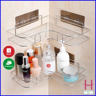 Kệ góc inox dán tường nhà tắm siêu chắc,kệ góc inox kèm 2 miếng dán đa năng