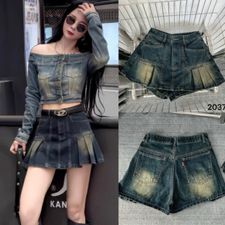 Quần Giả Váy Jean Bigsize 55-85kg Lưng Cao Phối Xếp Ly, Chân Váy Jean Bigsize Ms2037N