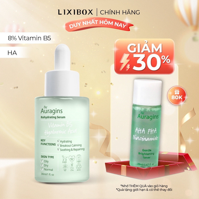 Tinh Chất Cấp Ẩm The Auragins 8% Vitamin B5 &amp; Hyaluronic Acid Serum 30ml