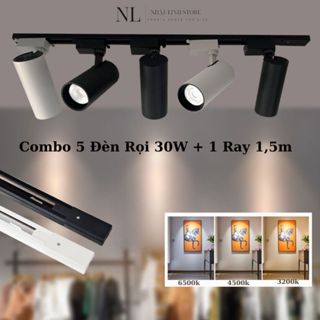 Combo 5 Đèn Rọi Ray Ống Bơ Dài 30w Và 1 Thanh Ray 1m5, Đèn Led Rọi Cob Trang Trí Cửa Hàng