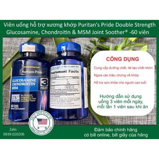 Viên uống bổ xương khớp Double Strength Glucosamine Chondroitine MSM Joint Soother Puritan's Pride