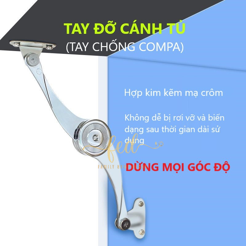 Tay nâng hạ cánh tủ hình Compa - Chống nâng cánh tủ trợ lực dừng tuỳ ý