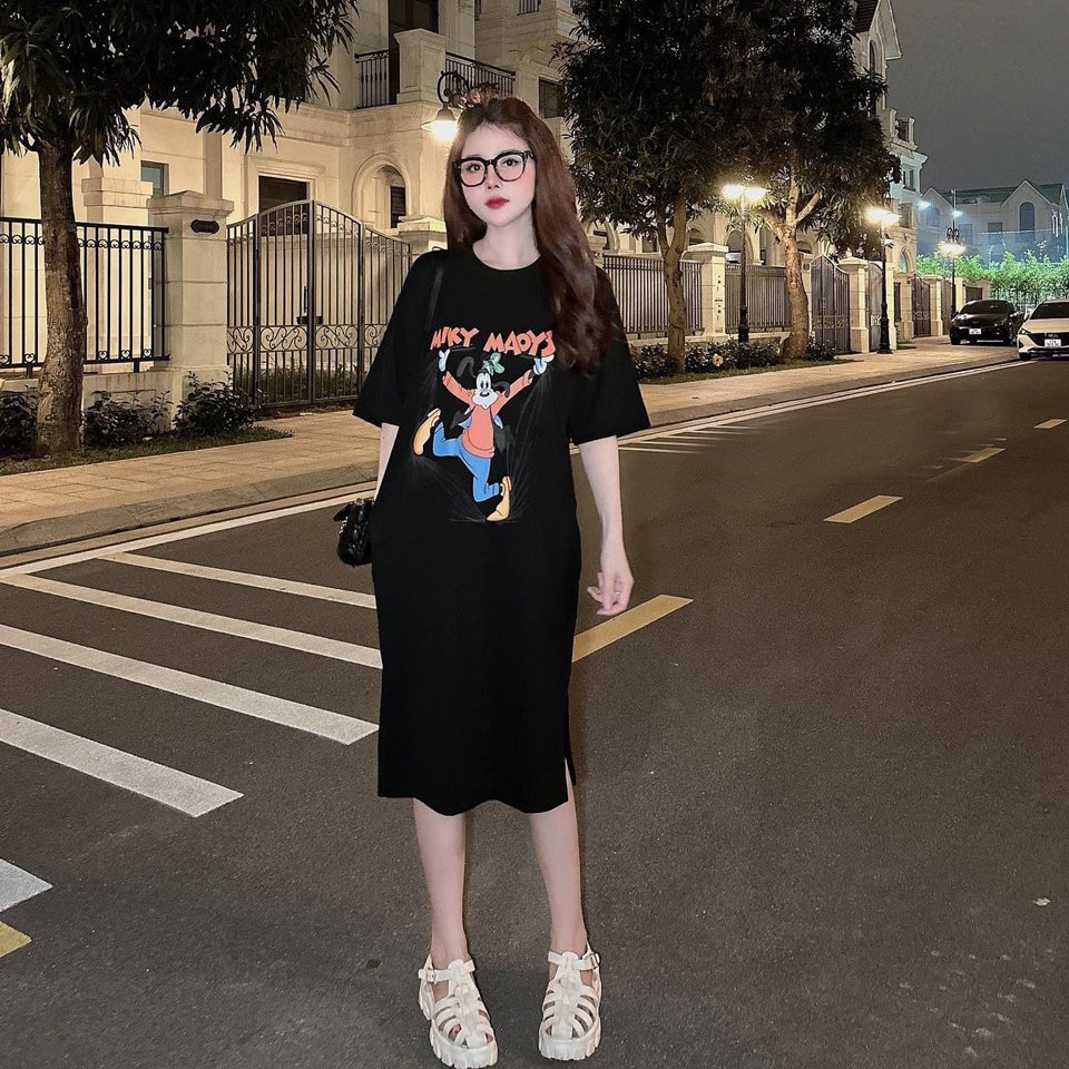 Đầm suông dài , váy suông bầu chất cotton Gemmy House in hình Mikey mouse new