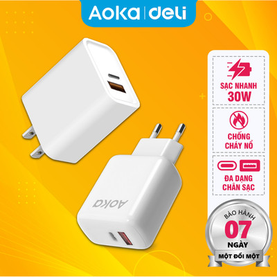 Củ Sạc Nhanh DELI 30W Cốc Sạc USB Type C Chống Cháy Nổ Cho Thiết Bị Điện Thoại Di Động lPHONE