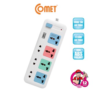 Ổ Cắm Điện Comet CES4433 công suất 2500w dây 3m, 3 ổ 2 chấu, 4 ổ 3 chấu nhựa ABS chịu nhiệt, có công tắc an toàn