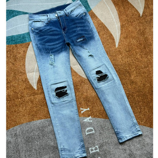 quần bò jean nam dài xanh rách vá da kiểu đẹp mẫu mới,chất jean co giãn tốt chuẩn form tôn dáng