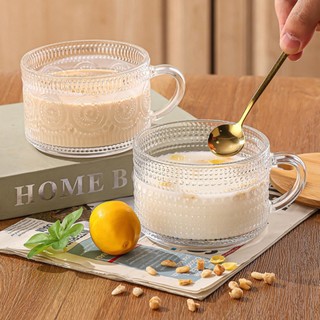 Cốc thủy tinh họa tiết có quai cầm , ly thủy tinh sang trọng ốc thủy tinh chịu nhiệt cao cấp 450ml