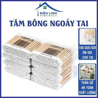 Tăm bông gói 100 chiếc bằng gỗ tre chắc chắn tiện lợi tăm bông ngoáy tai tre an toàn tiện lợi dieulinhshop