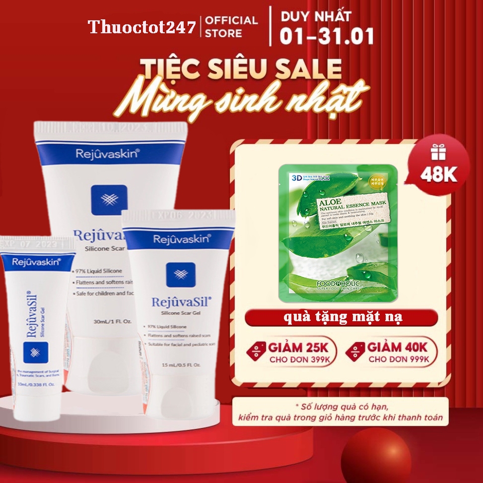 Gel Rejuvaskin Rejuvasil 10ml 15ml 30ml ngăn ngừa sẹo và làm xẹp sẹo lồi, sẹo phì đại Rejuvaskin Rejuvasil