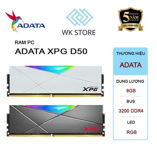Ram máy tính adata d50 | 8gb ddr4 | led rgb | bus 3200 | mới bh 60t