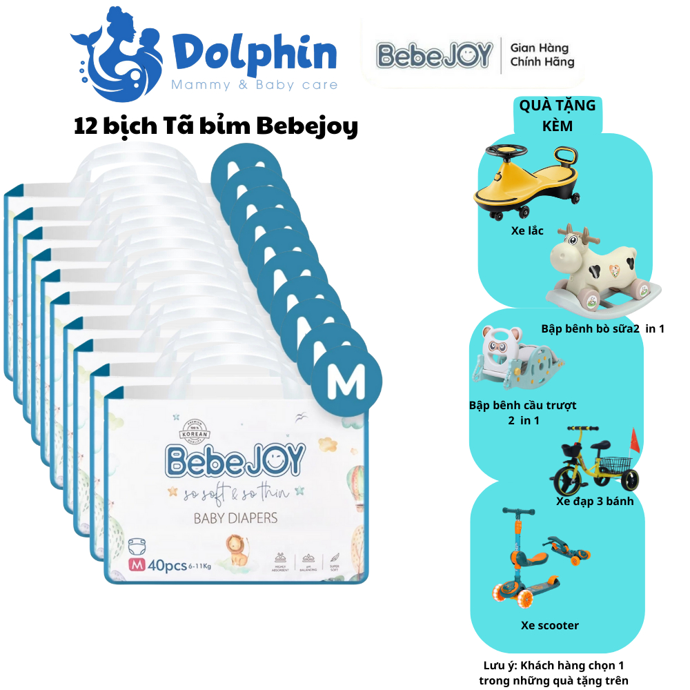 12 bịch bỉm Bebejoy đủ size nhiều quà tặng hấp dẫn