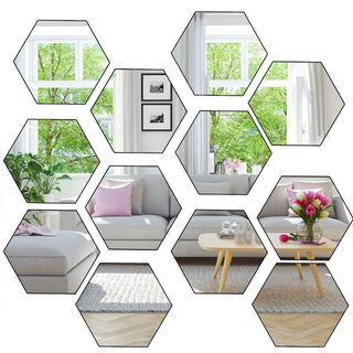 COMBO 12 miếng gương dán tường lục giác 17cm x 17cm Decor trang trí phòng ngủ, phòng khách, nhà tắm 3D CỠ LỚN , RÕ NÉT