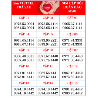 ⭐️⭐️⭐️⭐️⭐️ Sim Đôi Viettel trả sau hoàn hảo mã số 02, nhiều số đẹp cho các bạn lựa chọn