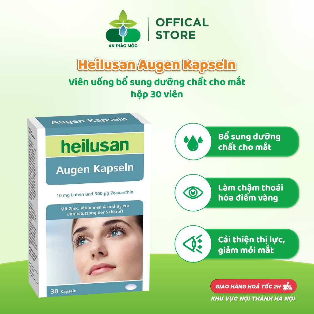 Viên uống Heilusan Augen Kapseln bổ sung dưỡng chất cho mắt giảm khô mắt chống oxy hóa tăng cường thị lực hộp 30v