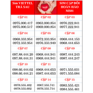 Sim đôi Viettel Trả Sau Số Đẹp mã số 01, Sim cặp đôi tình yêu cực đẹp, ấm áp yêu thương