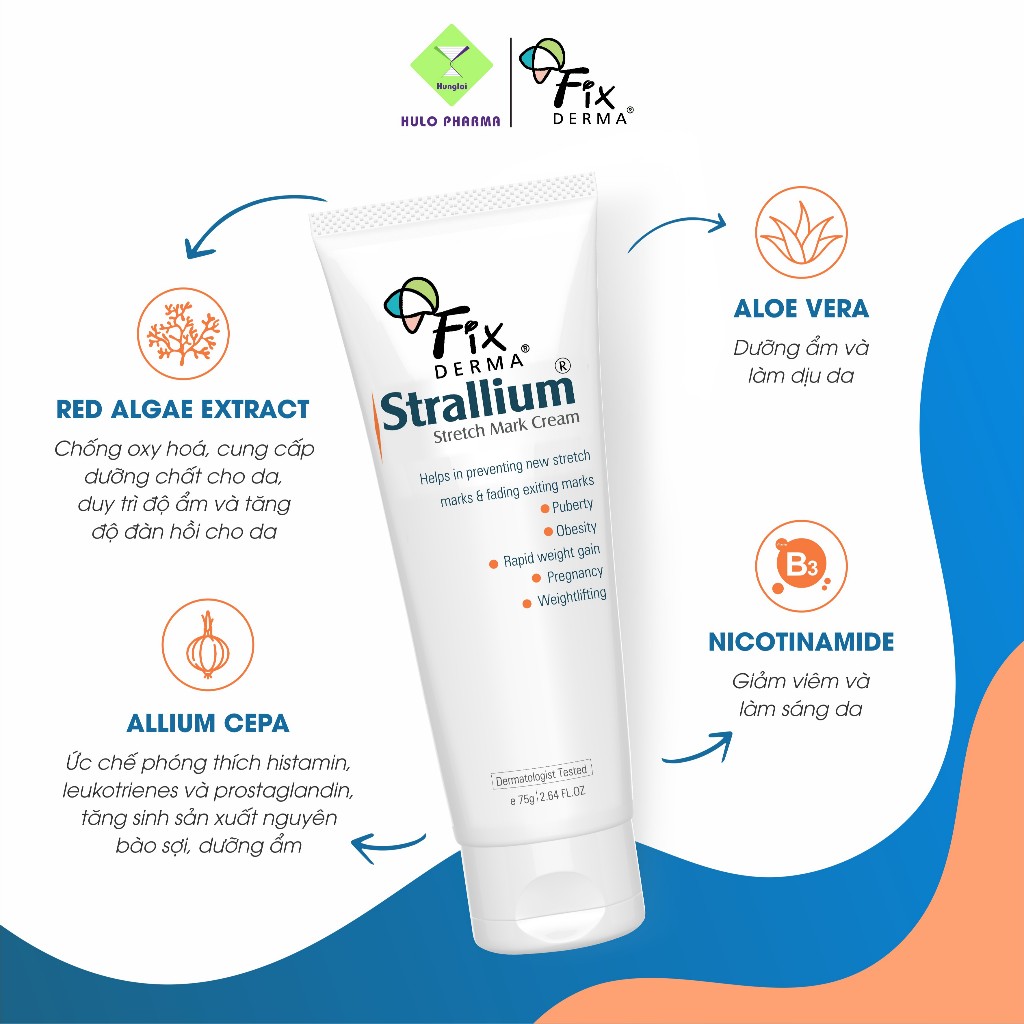 Kem Mờ Rạn Da FIXDERMA Strallium Stretch Mark Cream Mịn Da Cho Bà Bầu Hoặc Tăng Cân 75g - Hùng Lợi