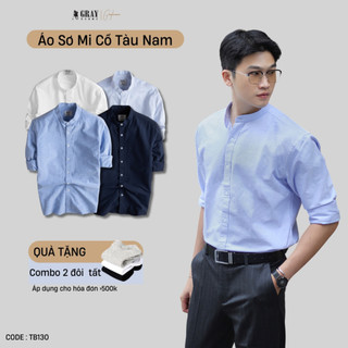 Áo Sơ Mi Nam Dài Tay Cổ Tàu (4 Màu) GRAYHOMME OXFORD Kẻ Sọc Cá Tính (TB130)