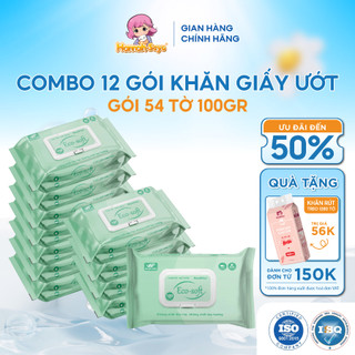 Combo 12 bịch khăn ướt Eco-soft Hannah Seyo 100gr, an toàn cho bé, không mùi không cồn không paraben