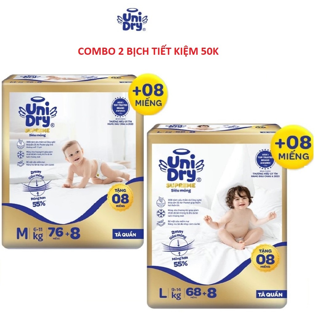 Combo 2 bịch Tã quần UniDry siêu mỏng 2mm cao cấp Supreme đủ size M/L/XL/XXL/XXXL