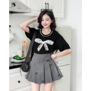 Chân váy tennis nữ dáng ngắn xếp ly to xòe đính nơ mini có lót quần Twentyfive CH14