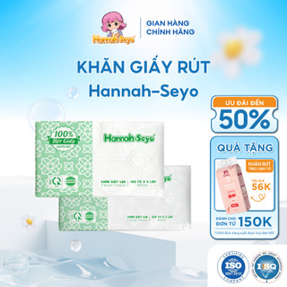 Khăn giấy ăn Hannah Seyo dạng rút, siêu dai mềm mịn, làm từ bột gỗ nguyên sinh - An toàn cho da