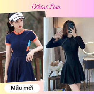 Bikini đi biển kín đáo, đồ bơi nữ liền thân áo phối váy kèm quần bảo hộ nhiều màu chất liệu thoải mái, co giãn