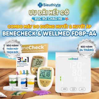 Combo Máy đo đường huyết - mỡ máu - gút BeneCheck & Máy đo huyết áp Wellmed FDBP-A4