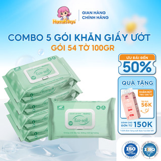 Combo 5 bịch Khăn ướt Eco-soft Hannah Seyo 100gr, an toàn cho bé, không mùi không cồn không paraben