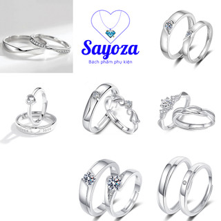 Nhẫn đôi nhẫn cặp tình yêu đính đá mạ bạc đính đá nhân tạo lấp lánh freesize - Sayoza