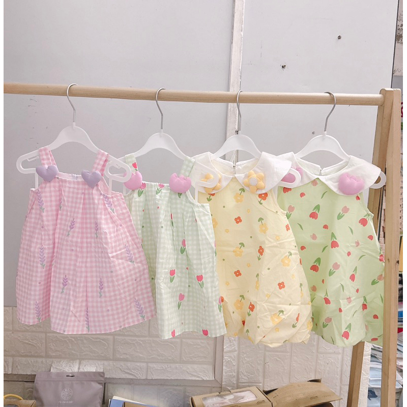 Váy bé gái hãng Embes chất liệu đũi thô mềm có lót sử dụng cho bé từ 6m đến 4y