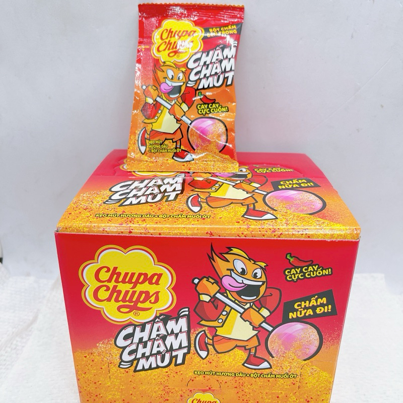 Hộp 16 cái Kẹo Mút Chupa Chups Chấm Chấm Mút (Hương Dâu kèm muối ớt)