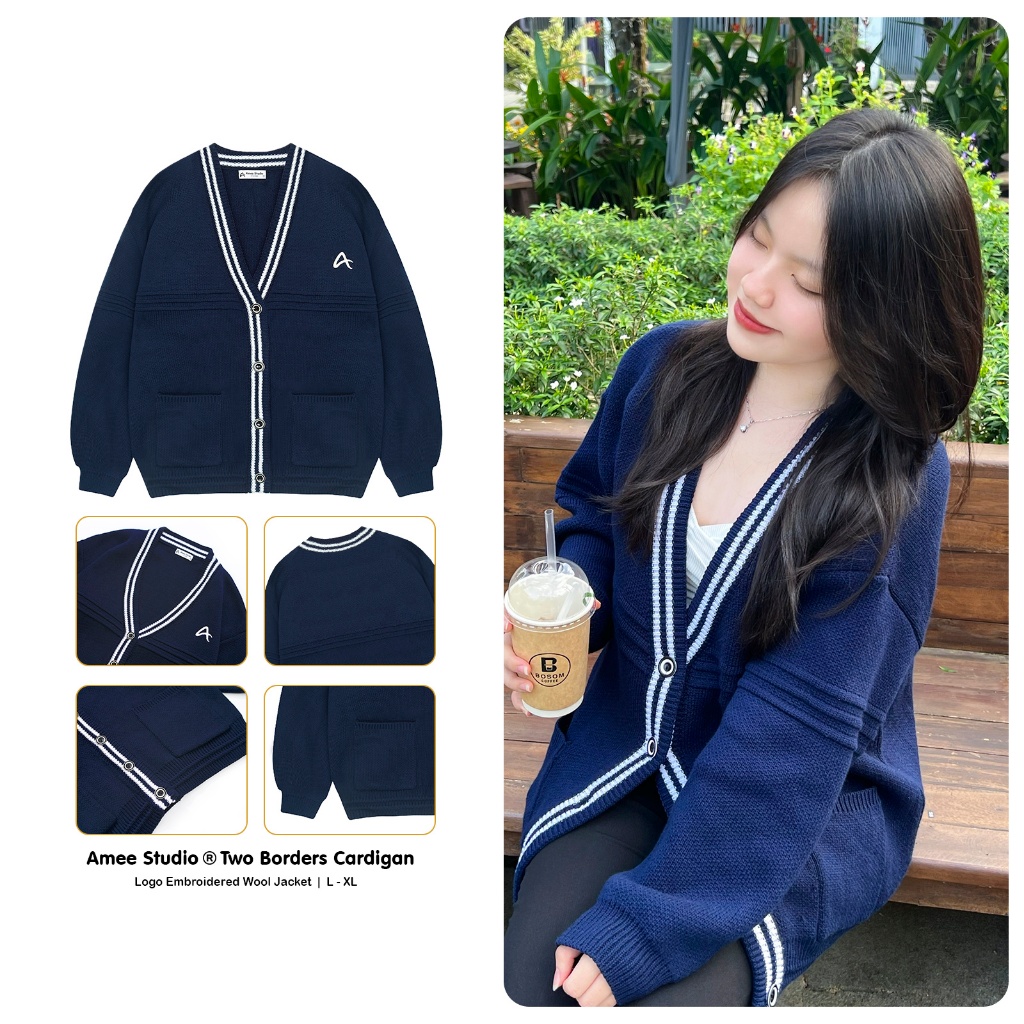 Áo Len Cardigan Local Brand Amee Studio Logo Thêu / Two Borders