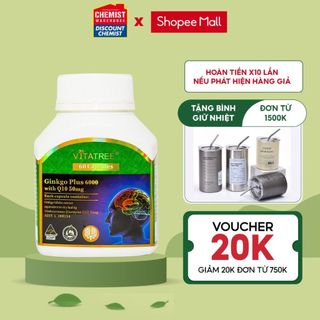 Viên uống bổ não Vitatree Ginkgo Plus 6000 With Q10 50mg 60 viên cải thiện trí nhớ, tập trung
