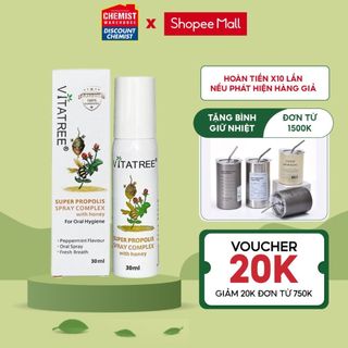 Xịt keo ong Vitatree Super Propolis Spray Complex with honey hỗ trợ giảm ho, ngứa rát họng 30ml của Úc