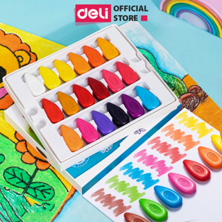   HỌA CỤ DELI Hộp sáp màu dầu chính hãng Deli thiết kế giọt nước 12 24 36 48 màu tươi sáng phù hợp bé tập tô mỹ thuật 