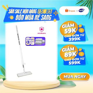 Combo 3 Bông Lau + 1 Cây Lau Nhà MyJae Đài Loan Sợi Microfiber Tự Vắt Kháng Khuẩn Ag+ 120cm