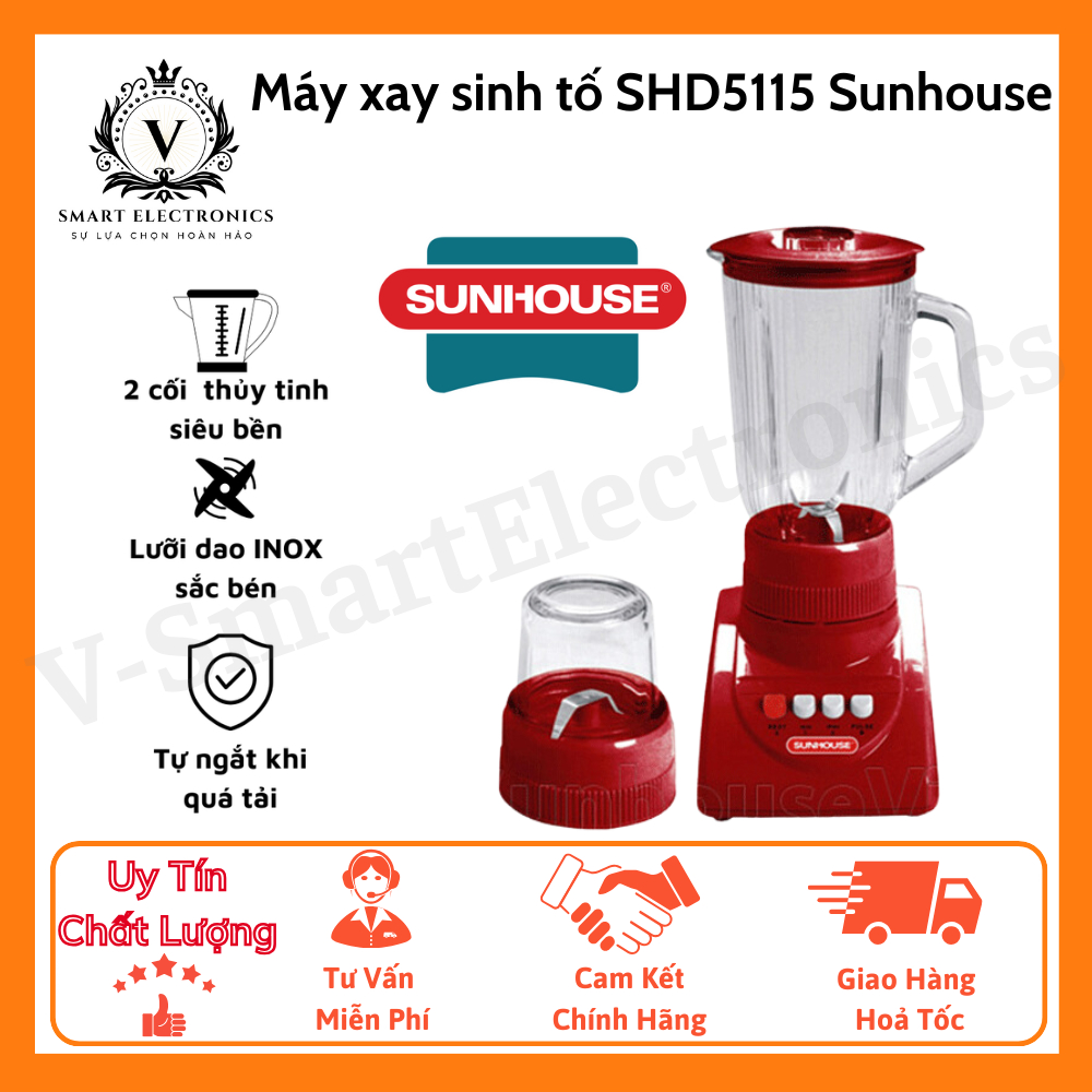 Máy Xay Sinh Tố Sunhouse SHD5115 2 Cối,Công Suất Lớn,Xay Thịt, Xay Cá, Xay Đá Nhỏ, Rau Củ Quả, Bảo H