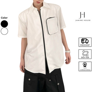 Áo Sơ Mi Nam Nữ JAMINE HOUSE Tay Ngắn DÂY KÉO 2 ĐẦU TÚI VUÔNG Form Rộng Unisex