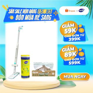 Combo Cây lau nhà phun sương kèm túi rác mùi hương lavender kèm túi zip size XL thân thiện với môi trường
