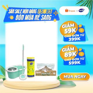 Combo Bộ Lau Nhà MyJae Sợi Microfiber Xoay 360 kèm túi rác hương lavender kèm túi zip size XL thân thiện với môi trường